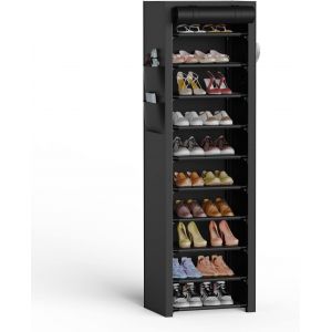Kgabery-Étagère À Chaussures 11 Niveaux,Meuble Chaussure En Tissu Avec Couverture,Rangement Chaussures Gain De Place Pour 20-22 Paires,Armoire Chaussures Haut Pour Entrée,Chambre,Noir - Neuf