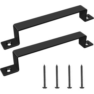 TRAHOO-Lot de 2 poignées de porte coulissante pour porte de grange, grande poignée de porte de clôture rustique noire (rectangulaire, noir) - Neuf