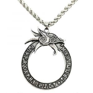 Nostalgie Norse Dragon Gothique Accessoires Ouroboros Pendentif Viking Runes Bijoux Amulette Talisman Collier Hommes Femmes - Neuf