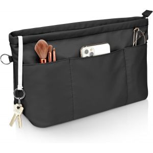 nzqaf-Organisateur de Sacs à Main, Organiseur de Sac en Nylon Imperméable, Organiseur de Sacs Fourre-tout Avec Trousseau de Clés et Fermeture éclair, Noir, Taille Petit - Neuf
