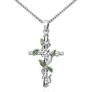 Kales-Collier Chaîne Croix Pour Femme,Argent,Croix En Zirconium Cubique,Pendentif Fleur De Rose,Cadeaux Pour Femme,Pendentif Croix (Argent) - Neuf