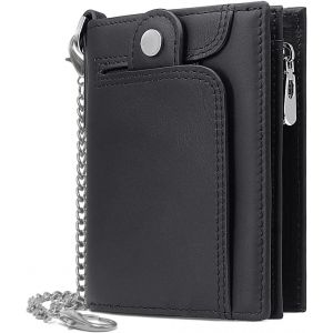 Portefeuille Homme Blocage Rfid Porte Monnaie Homme En Cuir Véritable Avec Chaine Petit Porte Feuille Homme 14 Porte Carte Crédit,Classique Porte Feuille Avec Boîte Cadeau (Noir) - Neuf