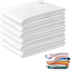 SJZG-Housses &Agrave; V&ecirc;tements Sous Vide 6 Pi&egrave;ces Sac Sous Vide Vetement Aspirateur, Sac Sous Vide R&eacute;utilisable, Housse Rangement Sous Vide Couette, Pour V&ecirc;tements, Oreillers, Couettes, Couvertures (60 * 8 - Neuf