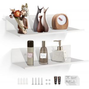 CAUC-2Pcs Etag&egrave;res Murales 40cm M&eacute;tal Etagere Murale Salle de Bain Etag&egrave;re Douche sans Percage Blanc &Eacute;tag&egrave;res Suspendues Tablette Murale Etagere Epices Murale &Eacute;tag&egrave;res Flottantes pour Salon Cuisine - Neuf