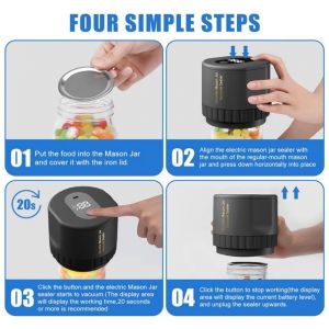 Electric Jar Vacuum Sealer Kit With 10 Wide Regular Mouth Lids Jar Canning J New - Neuf
