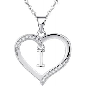 Kal-Pour Femme En Argent Lettre Initiale A-Z Coeur Collier Personnalisé Prénom Initial Collier Bijoux Femme Argent Cadeau Pour Anniversaire Fête Des Mères Saint Valentin - Neuf