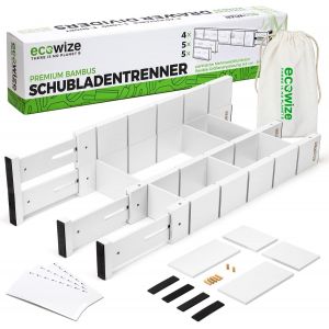 Séparateur De Tiroir (43-56 Cm)- Organisateur De Tiroir En Bambou,Tiroir Pour Cuisine,Chambre,Salle De Bain,Chambre À Coucher,Bureau Et Table De Bricolage (Blanc) - Neuf