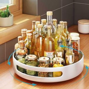 Tianyi-Plateau Tournant, 360° Lazy Susan Placard Cuisine 25cm Rotatif Étagère À Épices, Rangement Et Organisation De Cuisine, Plateau Tournant Frigo Pour Salon, Cuisine, Salle De Bain (Blanc) - Neuf