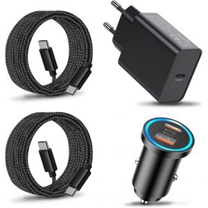 45W USB C Charger + 63W Car Cigarette Lighter Charger and Cable for Samsung Galaxy S25/S24 Plus/S24 Ultra/S22 S23 FE,A55 A25 A35 A56 A54 A53 A15 A36 5G, Z Fold 4 5 iPhone 16 15 Pro Max Type C Plug - Neuf