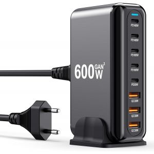 JGD-USB C Charger Block 600W 8 Port GaN Fast Charging Station Hub for Laptop, iPad, iPhone 17 Pro Max Fast Charger Pixel Dell MacBook Pro/Air Galaxy S25 Steam Deck USB C Charger Adapter for Android - Neuf