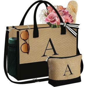 ERSHI-Sac de Plage a Main Femme Bandoulière Sacs Tote Bag à Cabas Portés Epaule Fourre Tissu Grand Travail Cours Tendance Jute Toi[1 - Neuf
