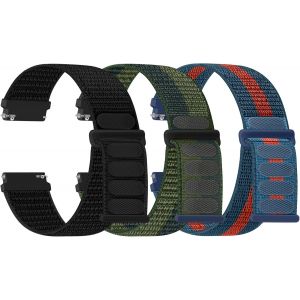 Lot De 3 Bracelets De Montre En Nylon - 22 Mm - Fermeture Rapide - Tissu Respirant - Bracelet De Rechange Réglable - Pour Homme Et Femme - Noir Foncé + Vert Armée Noir + Bleu Rouge - Neuf