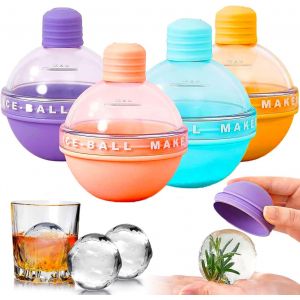 Kal-4 Pièces Grand Moule À Glaçons En Silicone Pour Whisky, Moule À Glaçons Boules Rond, Ice Ball Maker Pour Boule De Glace Au Whisky Pour Boissons, Cocktails, Vin, Jus - Neuf