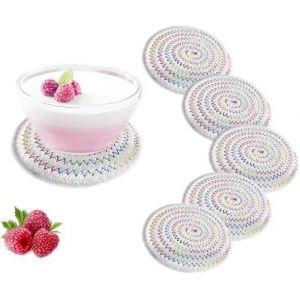 Lot De 6 Sous-Verres Blancs, Tasse En Coton Tissé, Tasse, Bouteille, Sous-Verres, Boisson, Antidérapant, Réutilisable, Lavable, Table, Bar, Restaurant, Bureau Moderne, Rond Coloré - Neuf