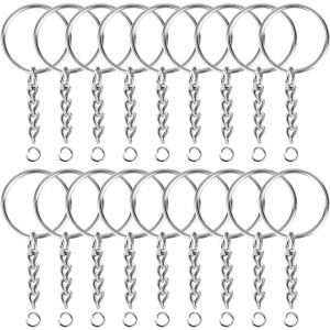ERYI-150Pcs Anneaux Porte Clés Avec Chaîne 25Mm Split Porte Clef Anneaux Lot Métal Porte Clef Et Anneaux Ouverts Pour Diy Bricolage Bijoux Support Porte Clé En Acier Avec Anneaux De Jonction Ouvert - Neuf