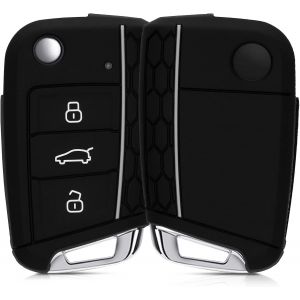 Car Key Case Compatible With Vw Golf 7 Mk7 3-Button Car Key Accessory-Protective Soft Silicone Case-Black-Grey - Neuf