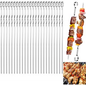 PATB-24 Pièces Brochette inox, 30cm Brochettes de grillades, Brochettes RéUtilisables en Acier Inoxydable, Brochettes Pour Griller, Brochette Réutilisables pour Barbecue,Viande,légumes - Neuf