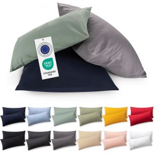 Cauc-Housse Oreiller 40x80 Coton - Lot De 2 - Certifi&eacute;e Oeko-Tex - Taie Coussin Premium Lavable En Machine - Taie Oreiller 40x80 Douce - Jersey - Confortable Et Facile &Agrave; Entretenir - Couleur Noir - Neuf