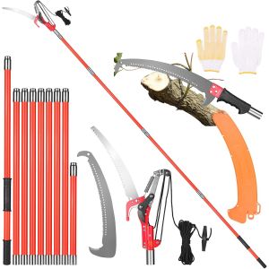 NouvelHorizonstore-Coupe Branche Telescopique 9m, 2 en 1 Scie &agrave; &Eacute;laguer Extensible Manuelles &Eacute;lagueuse sur Perche Professionnelle pour Palmiers, Vergers, Lame en Acier 65Mn Renforc&eacute; - Neuf
