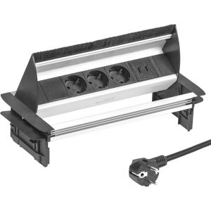 Bloc Prise Escamotable 3 Prises Standard Allemand de Courant 2 USB Multiprise Encastrable avec Brosse &agrave; poussi&egrave;re au Plan de Travail pour Cuisine Bureau Chambre, EL4403U - Neuf