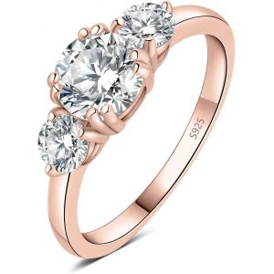 1.4ct 3 Pierres Classique Cubic Zirconia Bague Taille Rond Argent Massif 925 Femme,Plaqué Or Jaune Or Rose Bague Diamant Simulé Fiançailles Mariage,Ensemble Parure Bijoux Mariee.[Y484] - Neuf