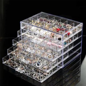 Boîte De Rangement À Bijoux En Acrylique Avec 5 Tiroirs, 5 Couches Et 120 Compartiments En Plastique Transparent Pour Femmes Et Filles, Présentoir Transparent Pour Boucles D'oreilles, Collier, Bague - Neuf