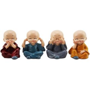 Lot de 4 figurines de moine mignon, petite statue en résine, Bouddha sage Kung Fu - Neuf