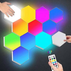 Panneaux Muraux Led Intelligents Hexagonaux Avec T&eacute;l&eacute;commande,&Eacute;clairage D'ambiance Rvb Sensible Au Toucher &Agrave; Changement De Couleur - Neuf