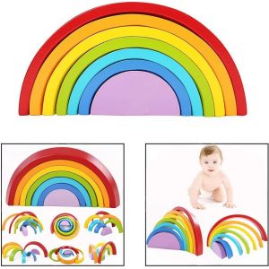 Arc-en-Ciel Jouet, Éducatif Jouet Créatif Jeux de Construction en Bois Arc-en-Ciel Jouet pour Enfants - Neuf
