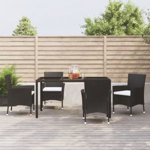 Prolenta Premium - Ensemble &Agrave; Manger De Jardin Coussins 5pcs Noir R&eacute;sine Tress&eacute;e - Neuf