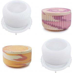 Paquet De 2 Bougeoirs En Silicone Avec Couvercles,Moule En Silicone Raysin,Moule En B&eacute;ton,Moule En Silicone,Bo&icirc;te Cylindre,Bougeoir - Neuf