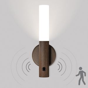 Applique Murale Sans Fil Bois, Veilleuse Led Rechargeable Murale Avec Détecteur De Mouvement, Lampe De Chevet Murale À Pile, Veilleuse Magnétique Pour Escalier Chambre Couloir (Bois Clair) - Neuf