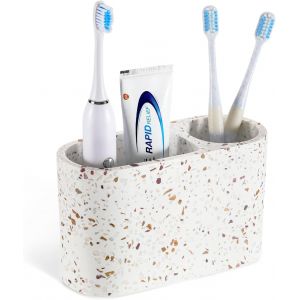 Porte-Brosse À Dents,Support Pour Brosse À Dents Et Porte-Dentifrice À 2 Fentes,Accessoire De Salle De Bain En Résine À Dents Électrique Pour Le Plan De Travail,Terrazzo - Neuf