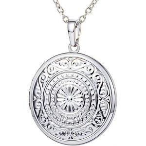 Kal-Collier Femme Personnalisable Avec Photo/Texte Pendentif Médaillon Ouvrant Avec Chaîne 50+5cm Bijou Plaqué Or Jaune/Blanc Pour Fille - Neuf