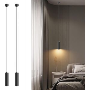 Ulteronixshop-2 Pcs Lampe Suspension Cylindre Gu10, Suspension Luminaire Aluminium Led Moderne Avec Ampoule 5w 472 Lm, Pour Salon Chambre Cuisine Chevet, Blanc Chaud 3000k, 20cm, Noir - Neuf