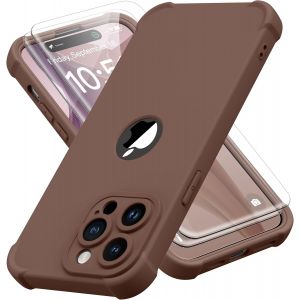 Kal-Coque Pour Iphone 14 Pro Max + 2 Pièces Verre Trempé Protection Écran, Antichoc Souple Silicone Tpu Arrière Rigide Pc Avant Housse De Protection Pour Iphone 14 Pro Max 6,7"" Marron - Neuf