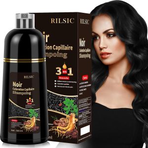 ERYI-Shampoing Colorant Noir, 500Ml Shampooing Teinture Cheveux Blancs, Black Hair Dye Shampoo 3 In 1, Shampoing Cheveux Colorés Instantanée, Coloration Noir, Teinture Femme Homme - Neuf