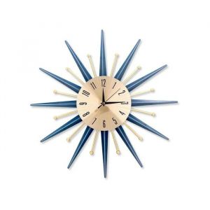 Grande Horloge Murale R&eacute;tro en M&eacute;tal Bleu - Design Mid-Century Moderne Silencieux sans Tic-tac pour Salon Chambre Cuisine - Neuf