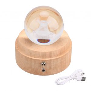 Boite a musique boule de cristal 3D rotative avec base en bois, petite lampe de nuit coloree, cadeau pour filles et femmes, moulin a vent - Neuf