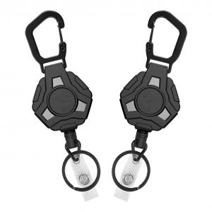 Lot De 2 Mousquetons D'extérieur Polygonaux En Acier Inoxydable Noir, Boucle Facile À Tirer, Câble Métallique Télescopique, Anti-Perte, Antivol, Porte-Clés-Générique - Neuf