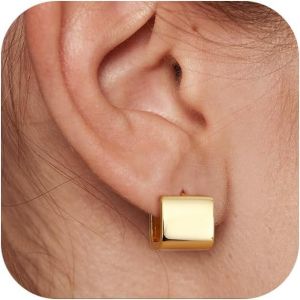 Kal-Boucles D'oreilles Femme Or 14k Plaqué Or Hypoallergénique Creoles Argent Femme Boucles D'oreilles Femme Argent Ensemble De Bijoux De Boucles D'oreilles Carrées En Or En Forme De Larme - Neuf