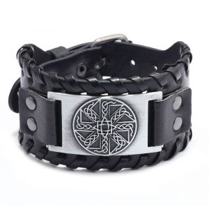 Bracelet Vintage Viking En Cuir Tressé Pour Hommes,Accessoires Celtiques Tête De Loup,Bijoux Classiques À Motifs D'animaux Sur La Main - Neuf
