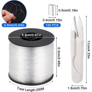 Kwex-Fil De Peche Transparent Ultra Resistant 0.8mm X 200m/0.6mm X 200m, Fil Nylon Transparent Avec 1 Paire De Ciseaux Pour Bricolage, Pêche, Bricolage, Bijoux, Suspension, Travaux Manuels - Neuf