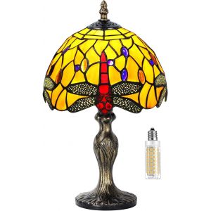 Lampe Stained Glass Lamp Vintage Style Fleur Vitrail, Art D&eacute;co Convient Pour Chambre &Agrave; Coucher, Lampe De Chevet, Bureau, &Eacute;tude Ampoule E27 Non Fournie (Motif Rose) - Neuf