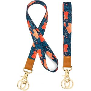 KAL-Lanyard Strap Neck,1 Pi&egrave;ces Cordon Tour De Cou Et 1 Pi&egrave;ces Lani&egrave;re De Poignet Porte-Cl&eacute;s,Id&eacute;al Pour D'Identification, Cl&eacute;s, T&eacute;l&eacute;phone Portable (Red) - Neuf