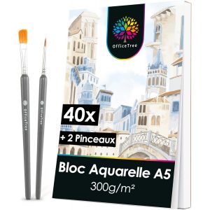 40x Papier Aquarelle A5 300g Avec 2 Pinceaux - Feuille Aquarelle A5 - Papier Aquarelle 300g - Bloc Aquarelle Papier Pour Aquarelle - Papier Dessin A5 - Watercolor Paper - Bloc Dessin A5 - Neuf