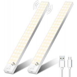 Led Sous Placard Cuisine, 32Cm Lumiere Cuisine Sous Meuble 3000K Lampe De Placard Detecteur De Mouvement 1500Mah 60 Leds Lampe Armoire Led Sans Fil Pour Veilleuse Escalier Couloir - 2 Pack - Neuf