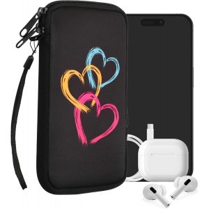 JGD-Housse de Protection pour Smartphone XL - 6,7/6,8"" - Sacoche de Protection pour T&eacute;l&eacute;phone Portable en N&eacute;opr&egrave;ne Coeurs Fuchsia-Orange-Noir - Neuf