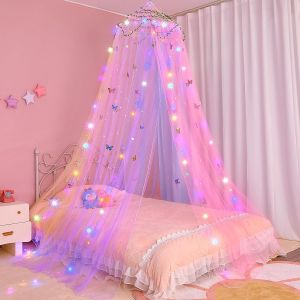 Ulteronixshop-Lit de princesse chambre avec rideaux LED, moustiquaire DIY, &eacute;toiles et papillons - Neuf