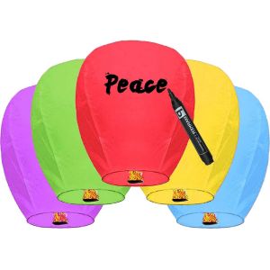 KALANKA-5 pièces Lanterne Volante Chinoise 100% biodégradable Papier Multi-Couleur, lampion Volant, idéal pour Vos événements Mariage fêtes Nouvel an, Respectueux de l'environnement - Neuf
